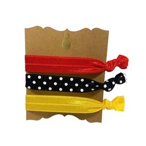 Hand tied hair elastics Mickey Mouse set of 3 hair ties red Disney inspired